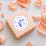 Royal Blue and White Watercolor Bouquet Bröllop Runt Klistermärke<br><div class="desc">Royal Blått blommigt bouquet i blåfärgad vattenfärg,  redigerbar text runt omkretsen.</div>