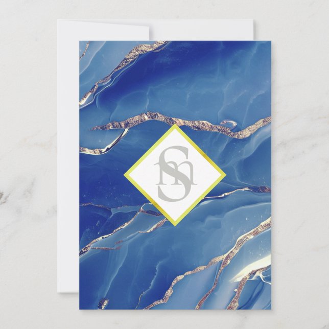 *~ ROYAL BLUE AR66 QR + OSA Agate Bröllop Inbjudningar (Framsida)