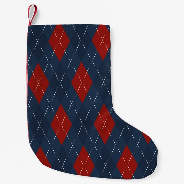 Royal Blue Argyle jul Mönster Liten Julstrumpa (Framsidan)