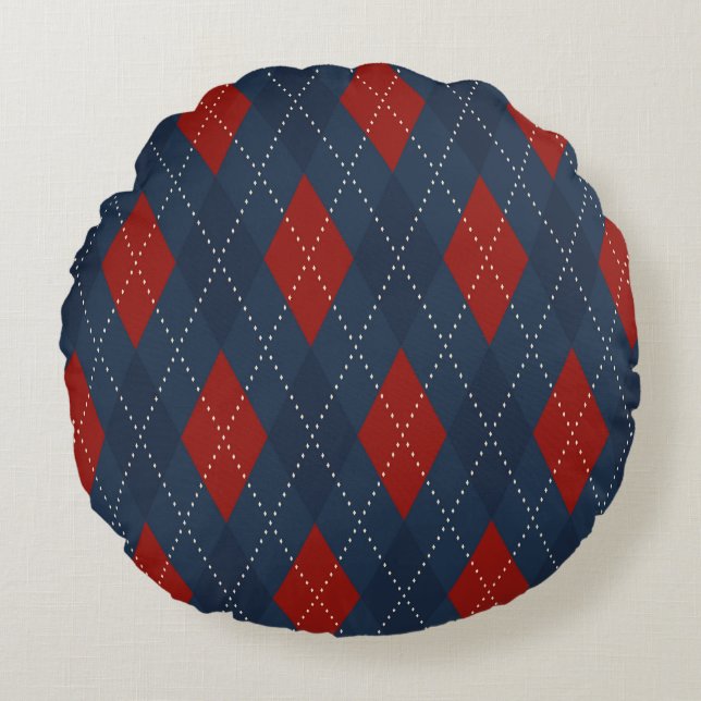 Royal Blue Argyle jul Mönster Rund Kudde (Framsidan)
