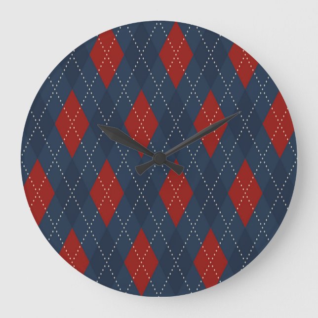 Royal Blue Argyle jul Mönster Stor Klocka (Framsida)