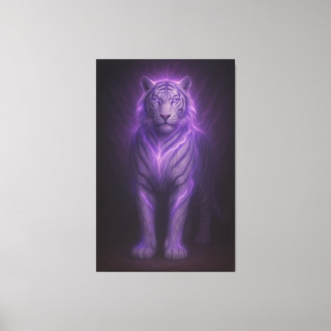 Royal Blue Aura White Tiger – Högsta Närvaro Canvastryck (Framsida)