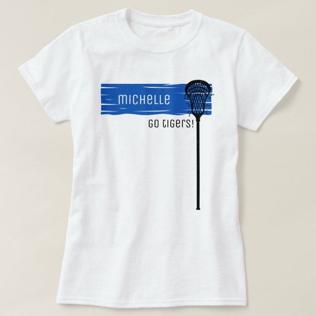 Royal Blue Banner med Lacrosse Stick T Shirt (Design framsida)
