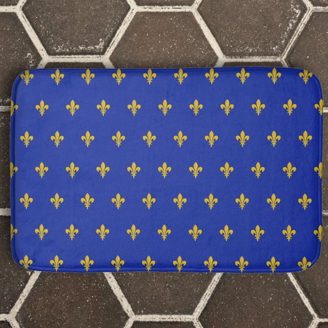 Royal Blue Bath Mat med guld Fleur de Lis Badrumsmatta (Royal Blue Bath Mat with gold Fleur de Lis)