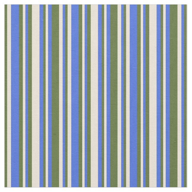 Royal Blue, Bisque och Mörk Oliv grönt Mönster Tyg (Närbild)