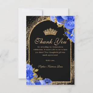 Royal Blue Black Guld Glitter Blommigt Quinceanera Tack Kort