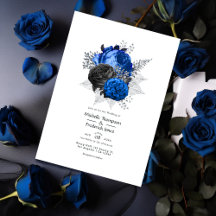 Royal Blue, Black och Silver Blommigt Bröllop