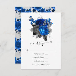 Royal Blue, Black och Silver Blommigt Bröllop OSA Kort