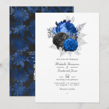 Royal Blue, Black & Silver Blommig QR-kod Bröllop