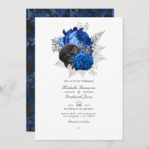 Royal Blue, Black & Silver Blommigt QR-kod Bröllop