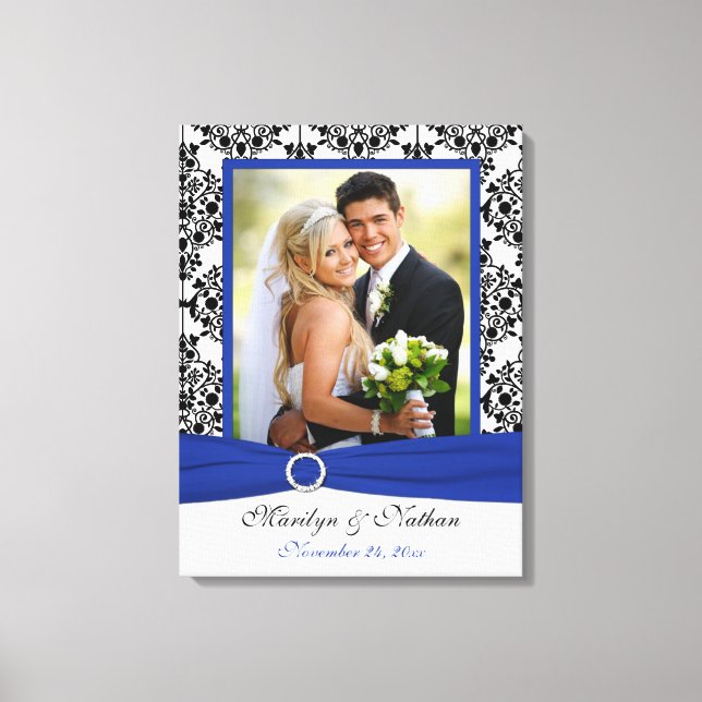Royal Blue, Black, White Damask Wedding Canvas (Framsida)