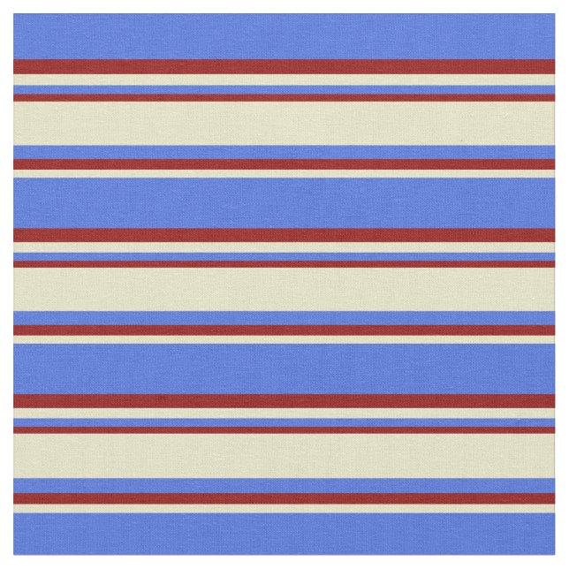 Royal Blue, Blek Goldenrod och Mörk Red Rand Tyg (Närbild)