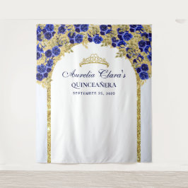 Royal Blue Blommig Prinsessa Guld Båge Quinceanera