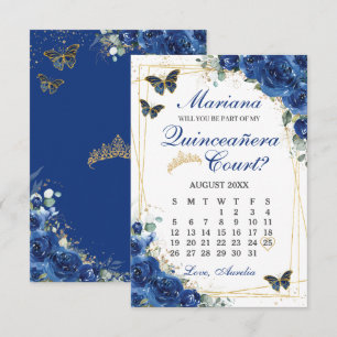 Royal Blue Blommig Quinceanera Hovpresentation Kor OSA Kort