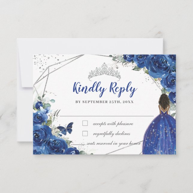 Royal Blue Blommigt Brown Princess Quinceañera XV  OSA Kort (Framsida)