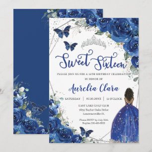 Royal Blue Blommigt Brown Princess Sweet 16 Birthd Inbjudningar