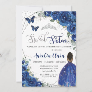 Royal Blue Blommigt Brown Princess Sweet 16 Birthd Inbjudningar