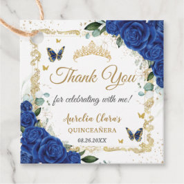 Royal Blue Blommigt Butterflies Guld Quinceañera 1 Gåvor Etiketter