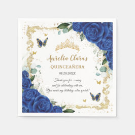 Royal Blue Blommigt Butterflies Guld Quinceañera 1 Pappersservett