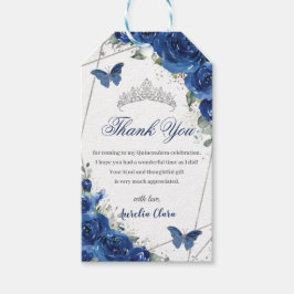 Royal Blue Blommigt Butterflies Quinceañera Birthd Presentetikett
