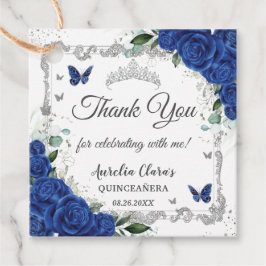 Royal Blue Blommigt Butterflies Silver Quinceañera Gåvor Etiketter