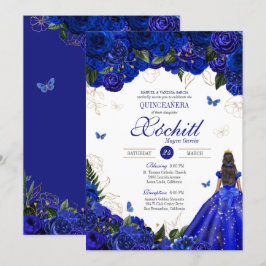 Royal Blue Blommigt Butterfly Elegant Quinceañera Inbjudningar