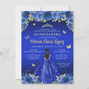 Royal Blue Blommigt Butterfly Princess Quinceanera Inbjudningar