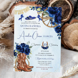 Royal Blue Blommigt Charro Cowgirl Quinceanera XV  Inbjudningar