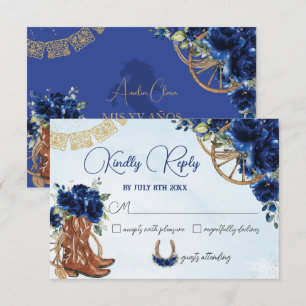 Royal Blue Blommigt Charro Väster Quinceañera Repl OSA Kort