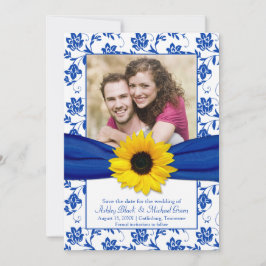 Royal Blue Blommigt Damask Solros Spara datum Spara Datumet