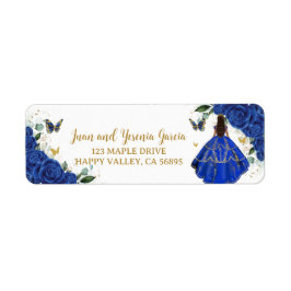 Royal Blue Blommigt Dress Quinceañera Returadress Etikett