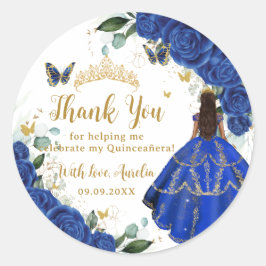 Royal Blue Blommigt Dress Quinceañera Vintage Guld Runt Klistermärke