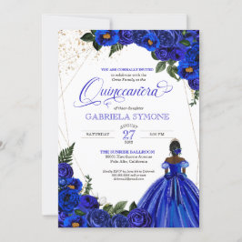 Royal Blue Blommigt Elegant Afrolatina Quinceanera Inbjudningar