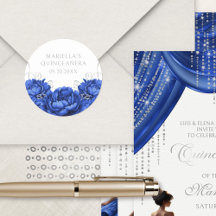 Royal Blue Blommigt Elegant Quinceanera