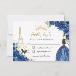 Royal Blue Blommigt Guld Paris Princess Quinceañer OSA Kort