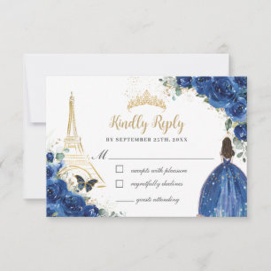 Royal Blue Blommigt Guld Paris Princess Quinceañer OSA Kort