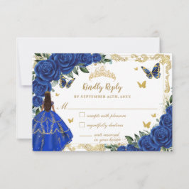 Royal Blue Blommigt Guld Quinceañera Brown Princes OSA Kort
