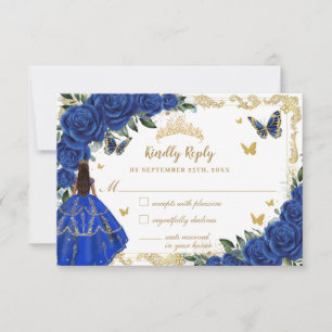 Royal Blue Blommigt Guld Quinceañera Brown Princes OSA Kort