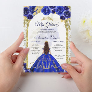 Royal Blue Blommigt Princess Guld Arch Quinceanera Inbjudningar