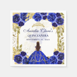 Royal Blue Blommigt Princess Guld Arch Quinceanera Pappersservett