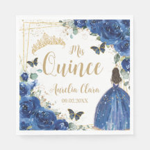 Royal Blue Blommigt Princess Guld Quinceañera 16 1