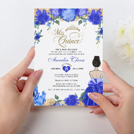 Royal Blue Blommigt Princess Mis Quince Quinceañer Inbjudningar