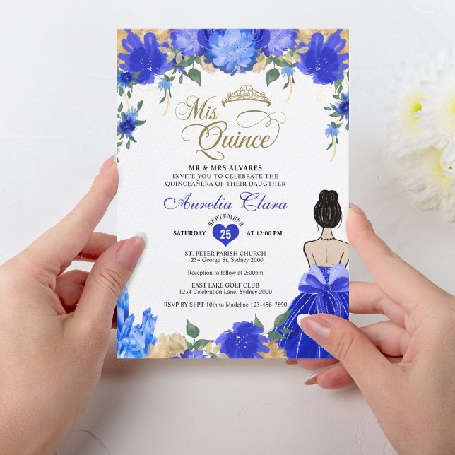 Royal Blue Blommigt Princess Mis Quince Quinceañer Inbjudningar (Skapare uppladdad)