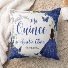Royal Blue Blommigt Princess Silver 15 Quinceañera Kudde