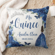 Royal Blue Blommigt Princess Silver Quinceañera