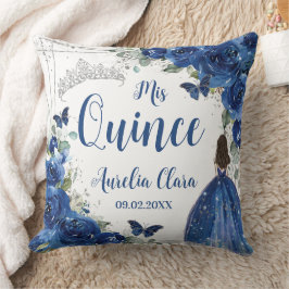 Royal Blue Blommigt Princess Silver Quinceañera Kudde