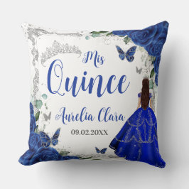 Royal Blue Blommigt Princess Silver XV Quinceañera Kudde