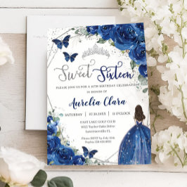 Royal Blue Blommigt Princess Sweet 16 Birthday Inbjudningar