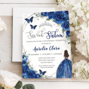 Royal Blue Blommigt Princess Sweet 16 Birthday Inbjudningar