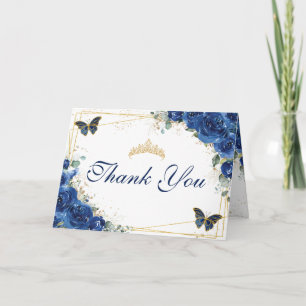 Royal Blue Blommigt Quinceañera Birthday Butterfli Tack Kort